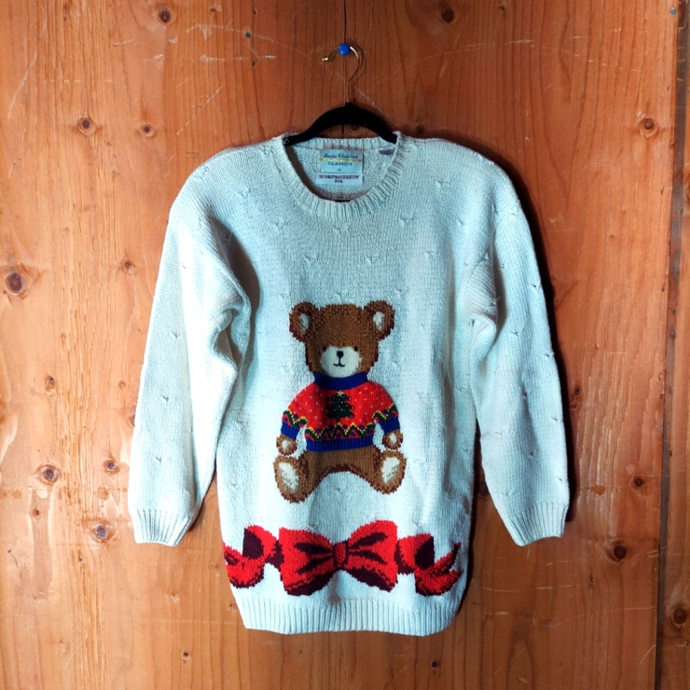 Marisa Christina Classics Vtg 1994 Holiday Teddy Bear Cotton Blend Knit Sweater
